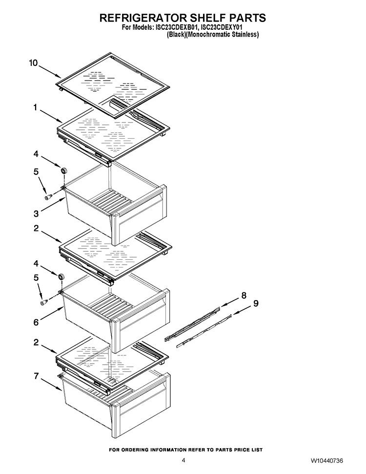 REFRIGERATOR SHELF PARTS Diagram and Parts List for ISC23CDEXY01  Whirlpool Refrigerator