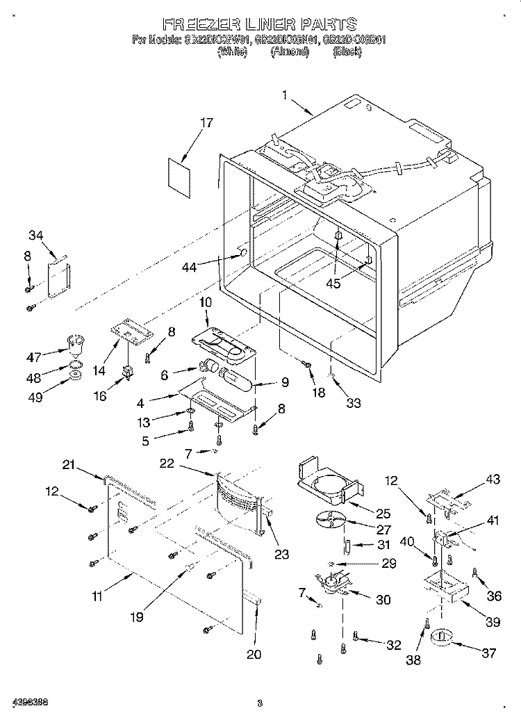 FREEZER LINER Diagram and Parts List for GB22DKXGN01  Whirlpool Refrigerator