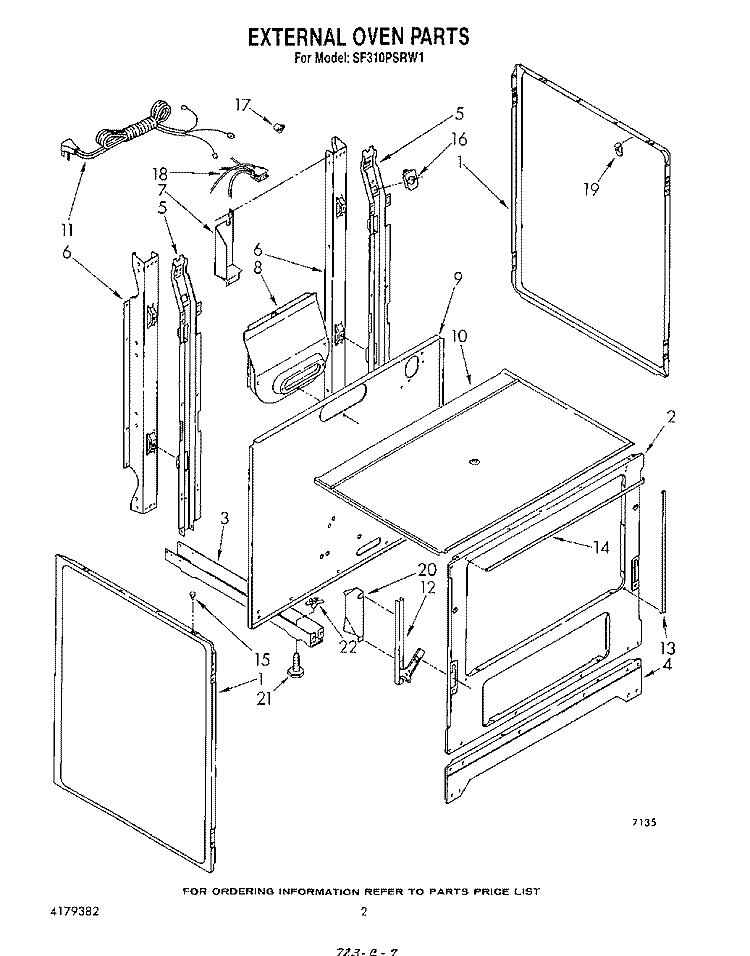 EXTERNAL OVEN Diagram and Parts List for SF310PSRW1  Whirlpool Range