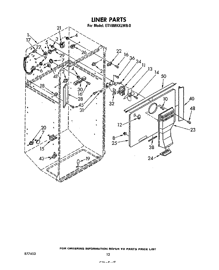 LINER, LIT/OPTIONAL Diagram and Parts List for ET18MKXLWR0  Whirlpool Refrigerator