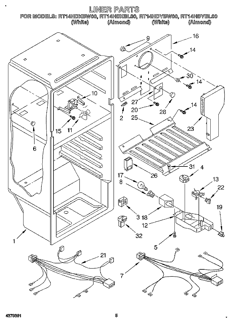 LINER, LIT/OPTIONAL Diagram and Parts List for RT14HDYBL00  Roper Refrigerator