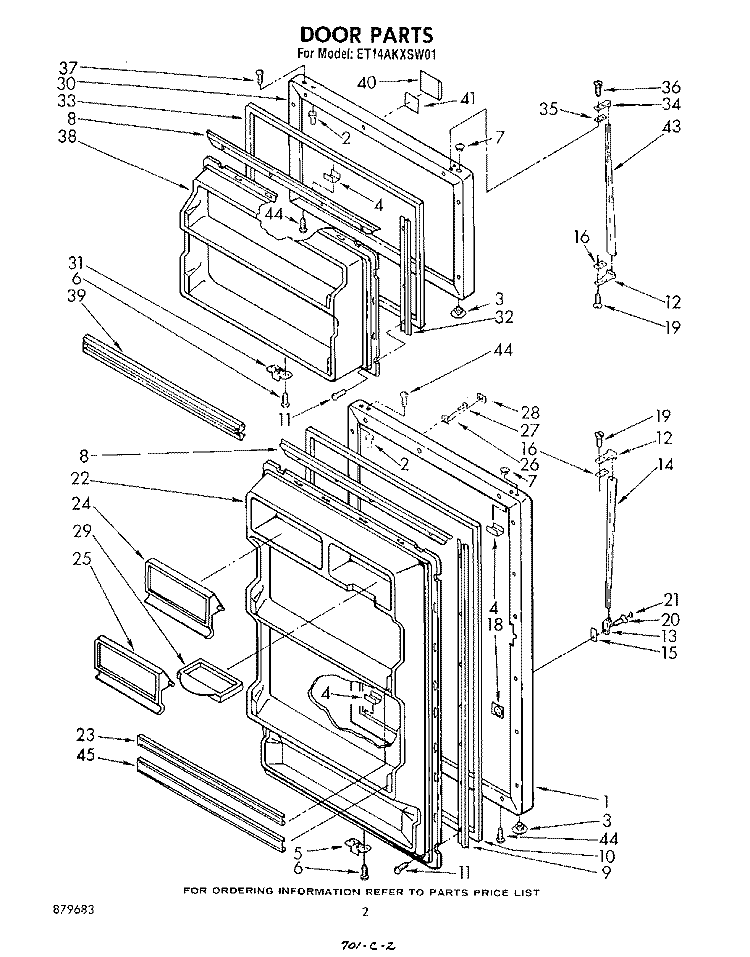 DOOR Diagram and Parts List for ET14AKXSW01  Whirlpool Refrigerator