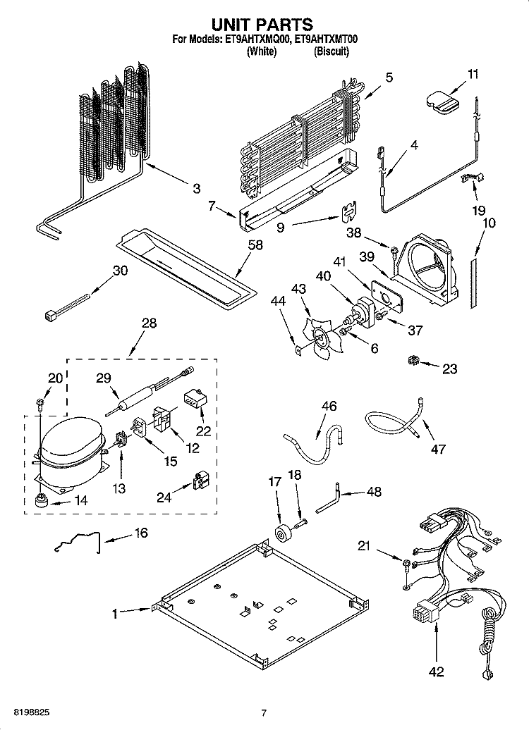 UNIT PARTS Diagram and Parts List for ET9AHTXMT00  Whirlpool Refrigerator