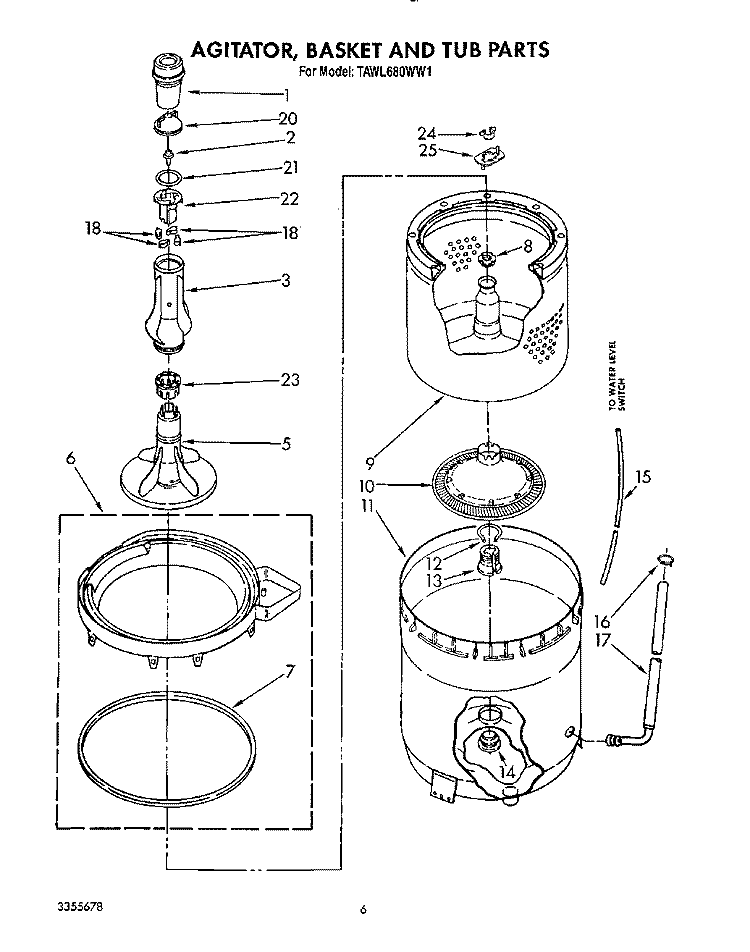 AGITATOR, BASKET, AND TUB Diagram and Parts List for TAWL680WW1  Estate Washer