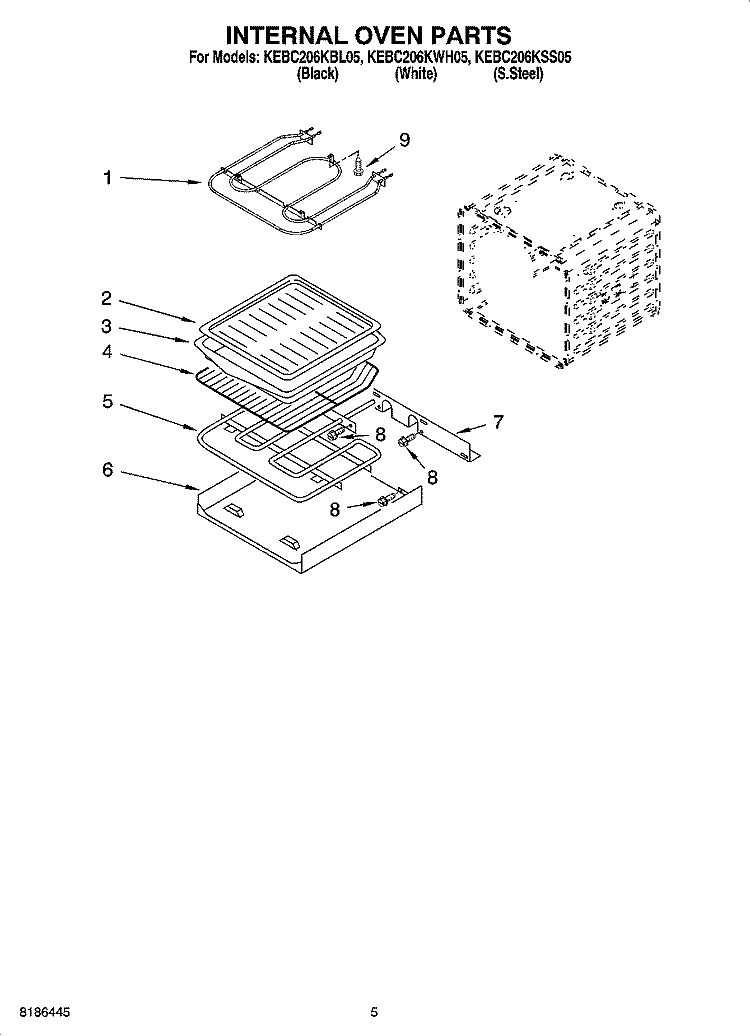 INTERNAL OVEN PARTS Diagram and Parts List for KEBC206KSS05  KitchenAid Wall Oven