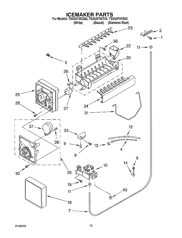 ICEMAKER PARTS - PARTS NOT ILLUSTRATED Diagram and Parts List for TS25AFXKT02  Estate Refrigerator