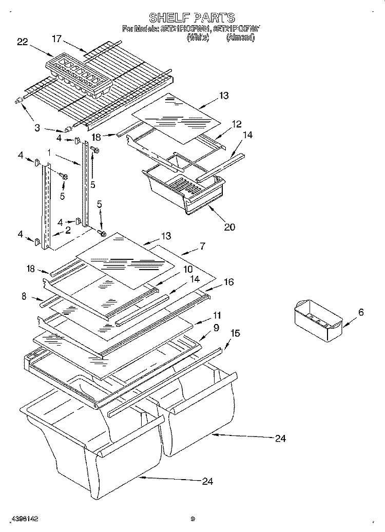 SHELF, LIT/OPTIONAL Diagram and Parts List for 8ET21PKXFW01  Whirlpool Refrigerator