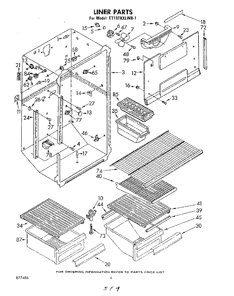 LINER Diagram and Parts List for ET19TKXLWR1  Whirlpool Refrigerator