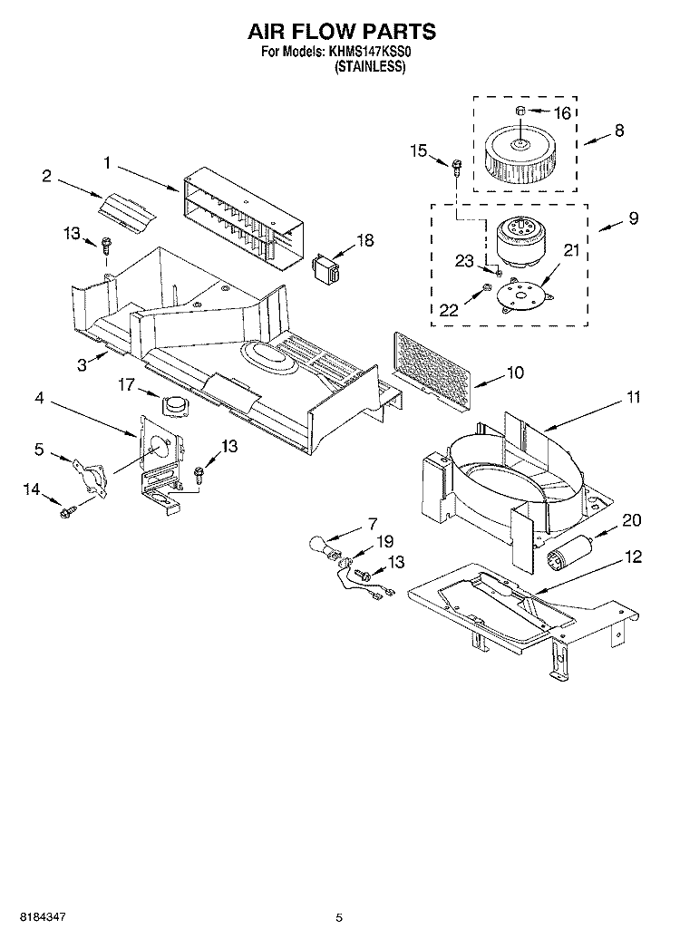 AIR FLOW Diagram and Parts List for KHMS147KSS0  KitchenAid Microwave