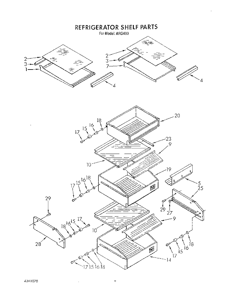 REFRIGERATOR SHELF Diagram and Parts List for ARG490  Whirlpool Refrigerator