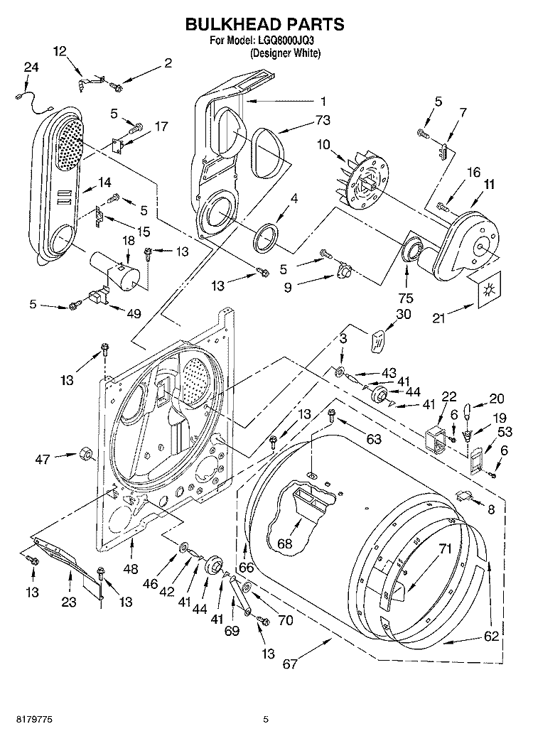 BULKHEAD Diagram and Parts List for LGQ8000JQ3  Whirlpool Dryer