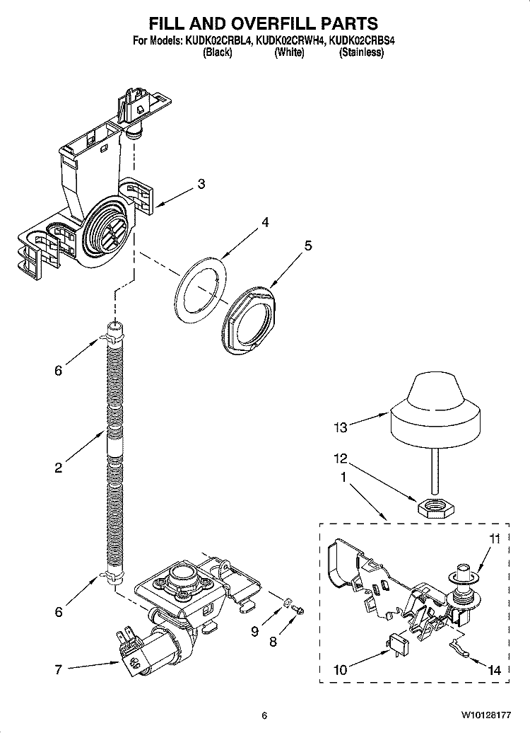 FILL AND OVERFILL PARTS Diagram and Parts List for KUDK02CRBL4  KitchenAid Dishwasher