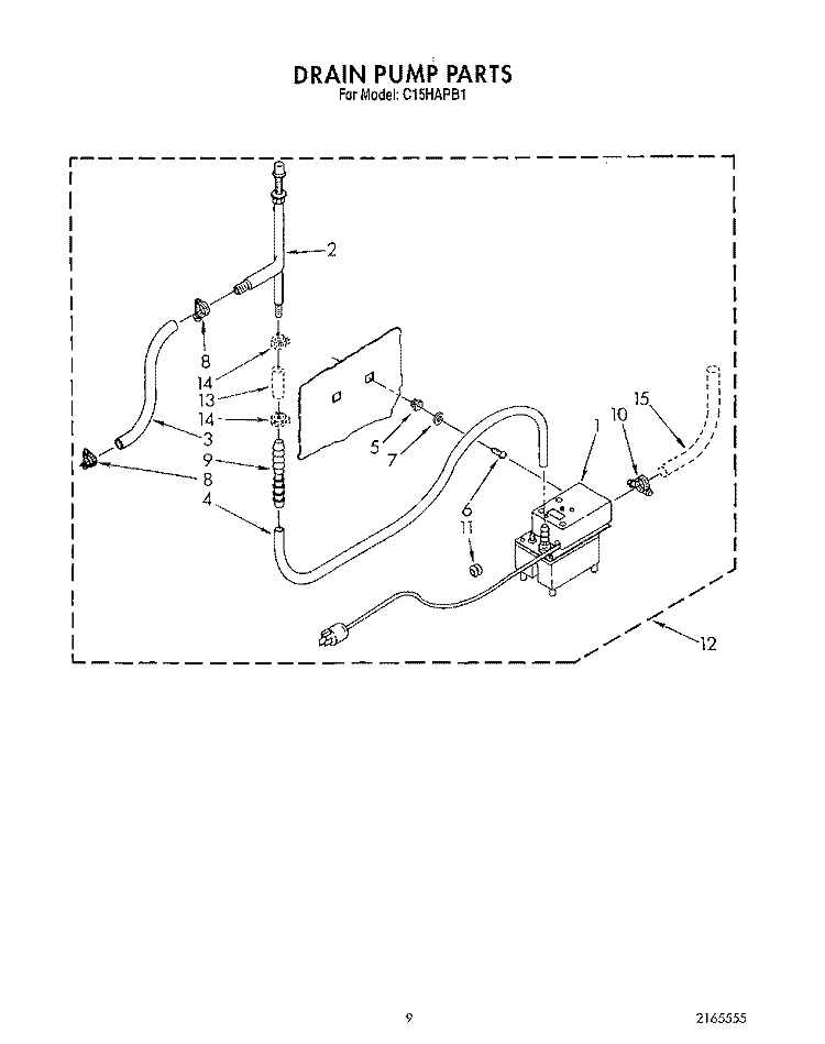 DRAIN PUMP Diagram and Parts List for C15HAPB1  Whirlpool Ice Maker