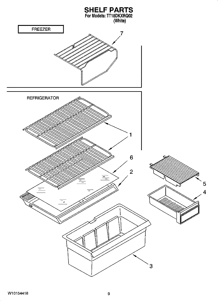 SHELF PARTS, OPTIONAL PARTS Diagram and Parts List for TT18DKXRQ02  Estate Refrigerator