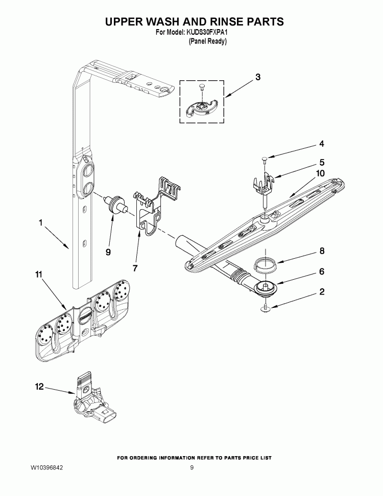 UPPER WASH AND RINSE PARTS Diagram and Parts List for KUDS30FXPA1  KitchenAid Dishwasher