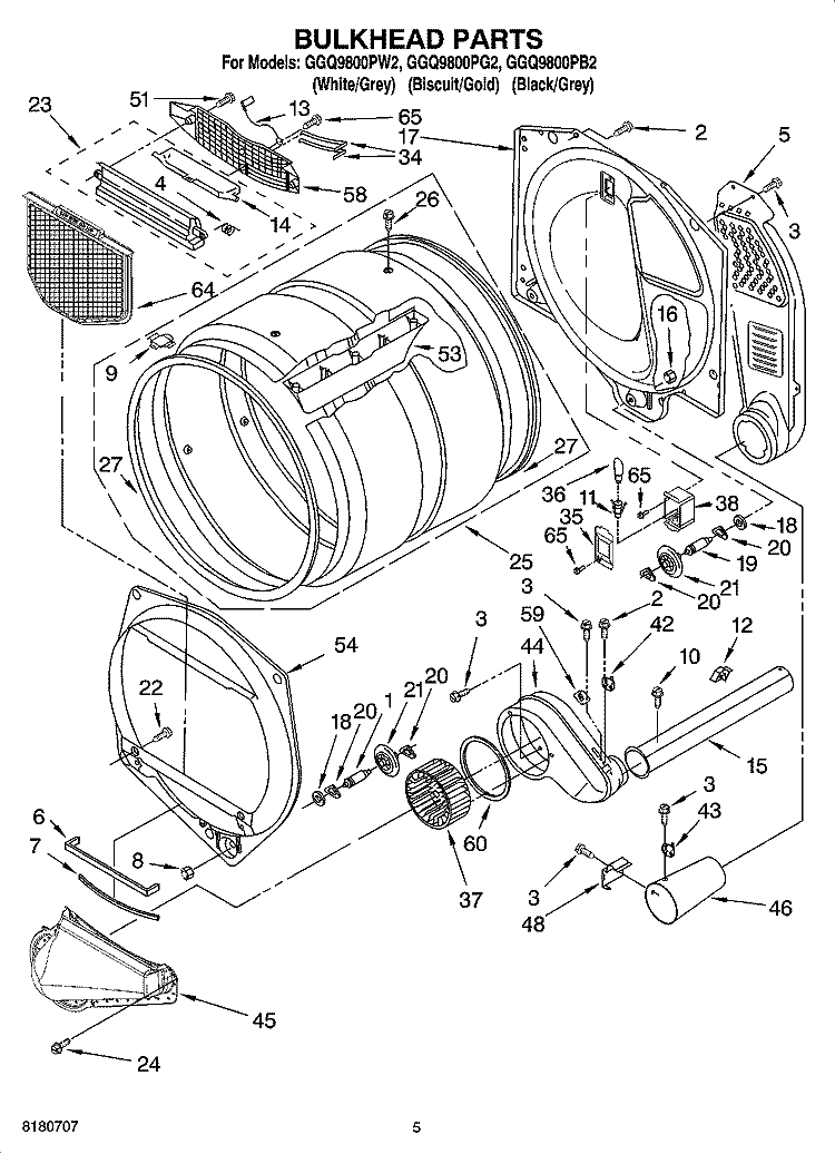 BULKHEAD PARTS Diagram and Parts List for GGQ9800PG2  Whirlpool Dryer