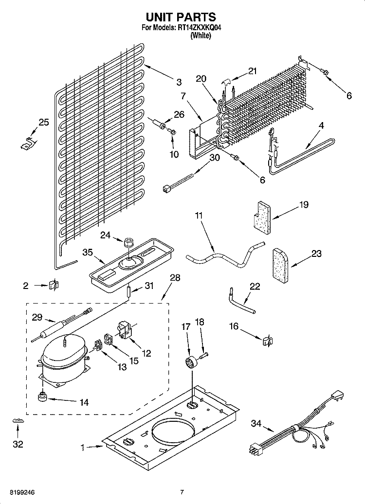 UNIT PARTS Diagram and Parts List for RT14ZKXKQ04  Roper Refrigerator