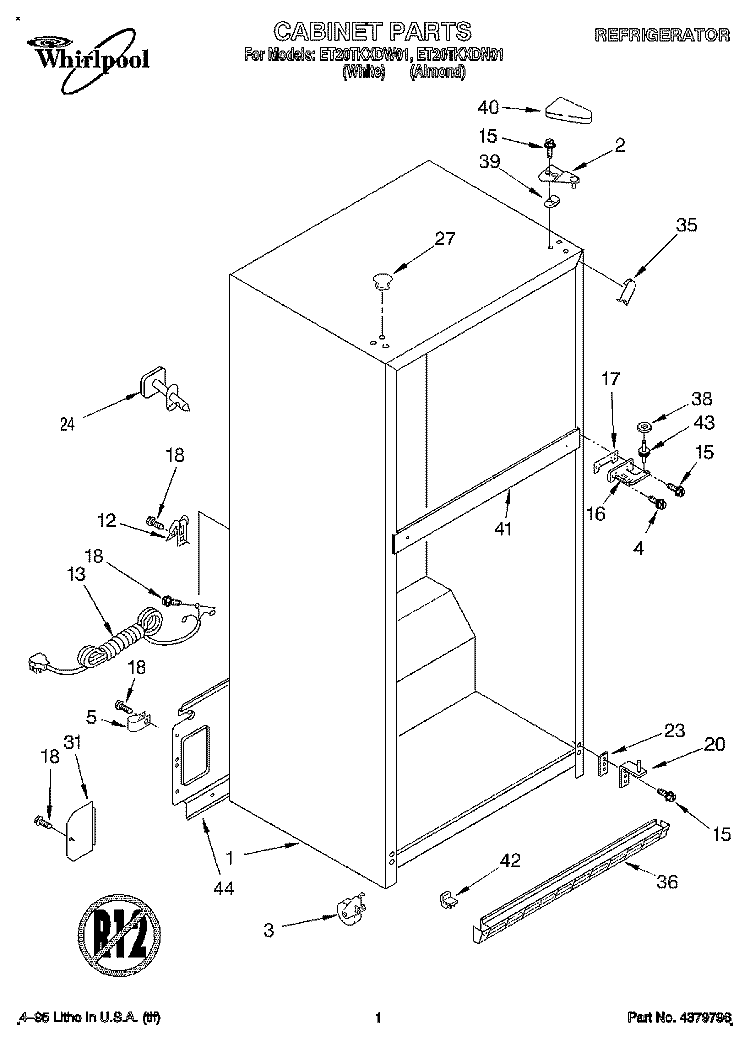 CABINET Diagram and Parts List for ET20TKXDN01  Whirlpool Refrigerator