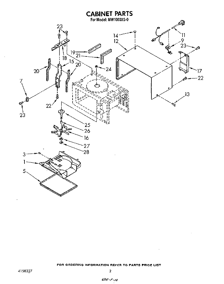 CABINET Diagram and Parts List for MW1000XS0  Whirlpool Microwave