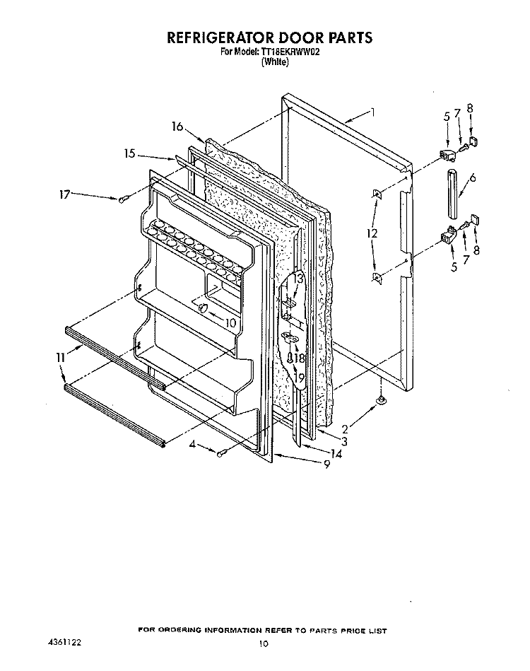 REFRIGERATOR DOOR, LIT/OPTIONAL Diagram and Parts List for TT18EKRWW02  Estate Refrigerator