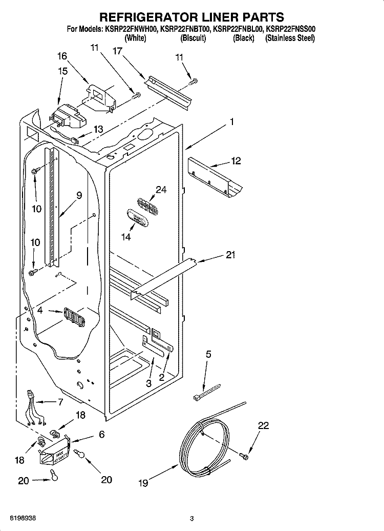 REFRIGERATOR LINER PARTS Diagram and Parts List for KSRP22FNBT00  KitchenAid Refrigerator