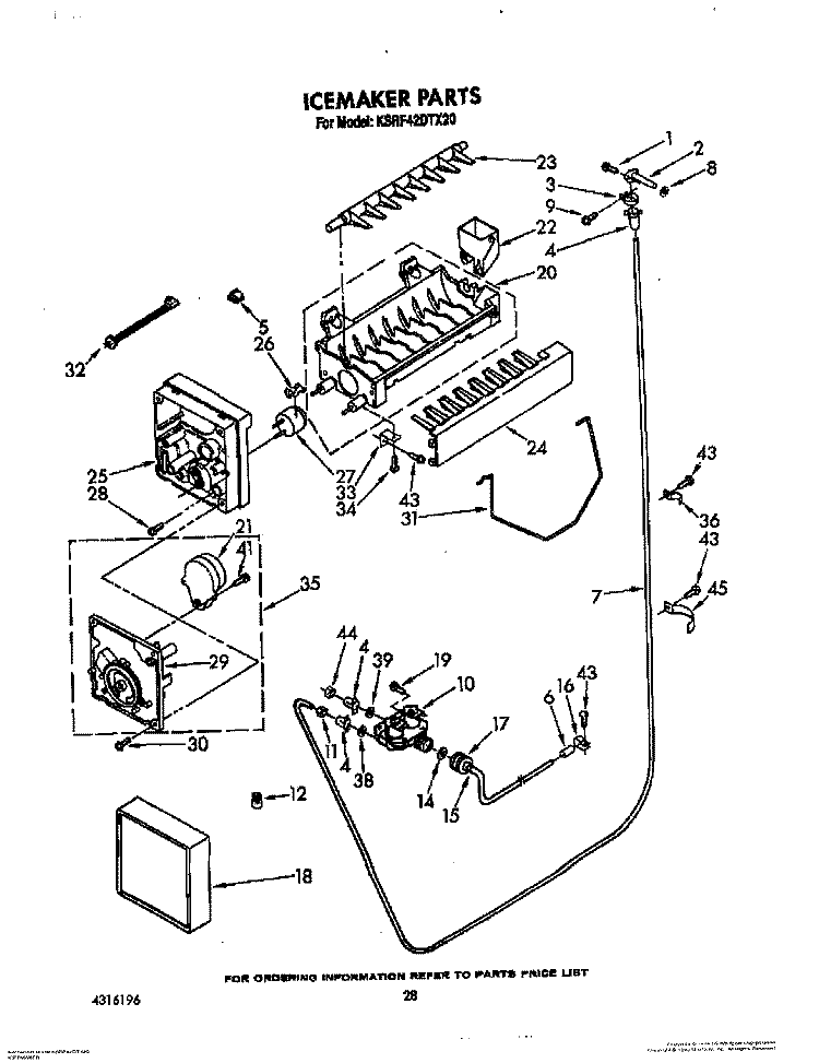 ICEEMAKER Diagram and Parts List for KSRF42DTX20  KitchenAid Refrigerator
