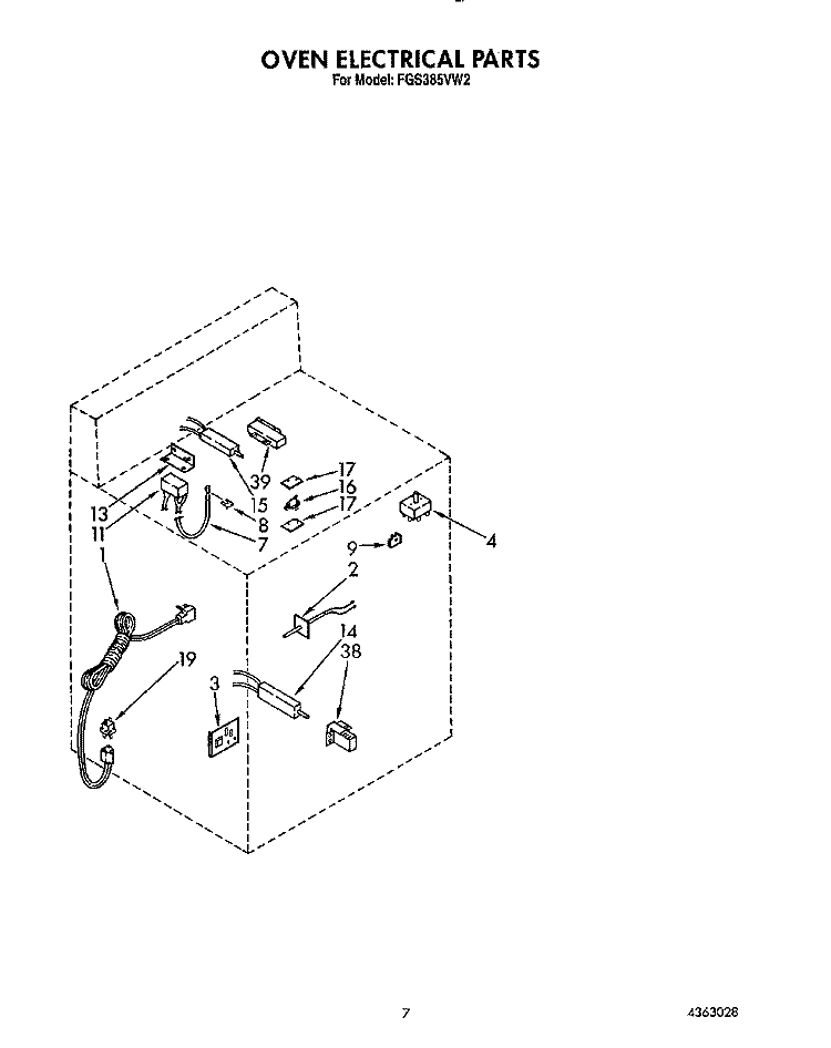 OVEN ELECTRICAL Diagram and Parts List for FGS385VL2  Whirlpool Range