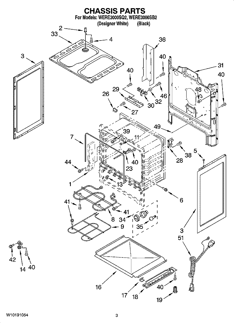 CHASSIS PARTS Diagram and Parts List for WERE3000SB2  Whirlpool Range