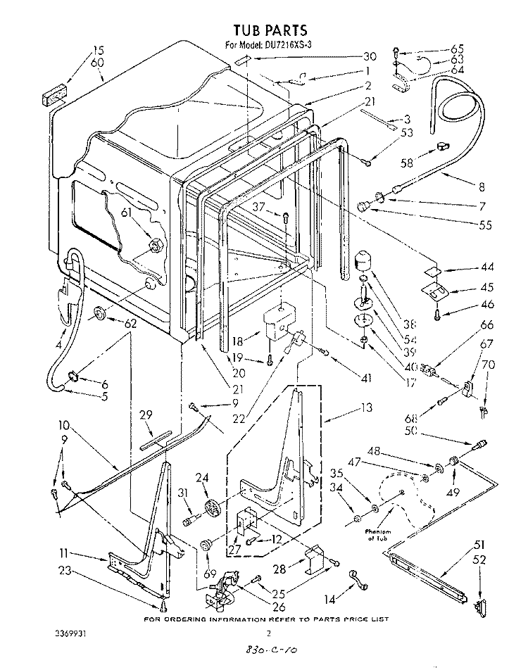 TUB , LIT/OPTIONAL Diagram and Parts List for DU7216XS3  Whirlpool Dishwasher