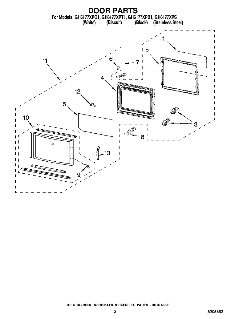 DOOR PARTS Diagram and Parts List for GH6177XPB1  Whirlpool Microwave