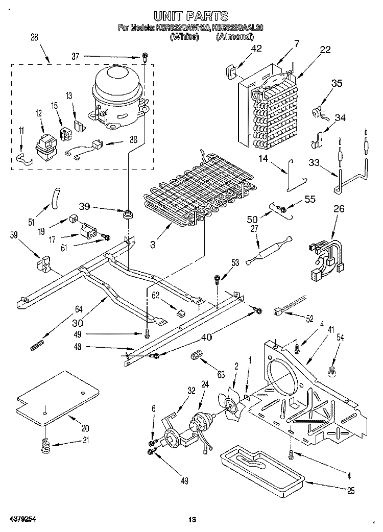 UNIT Diagram and Parts List for KSRS22QAAL20  KitchenAid Refrigerator