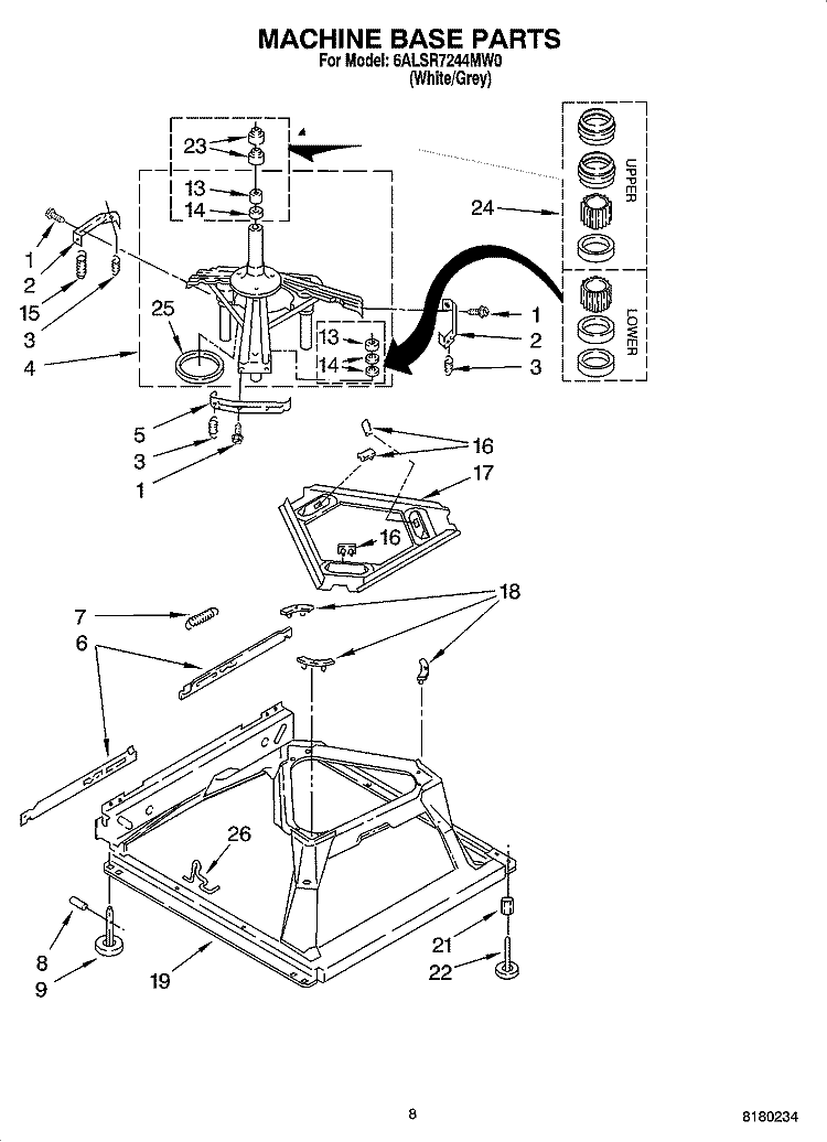 MACHINE BASE PARTS Diagram and Parts List for 6ALSR7244MW0  Whirlpool Washer