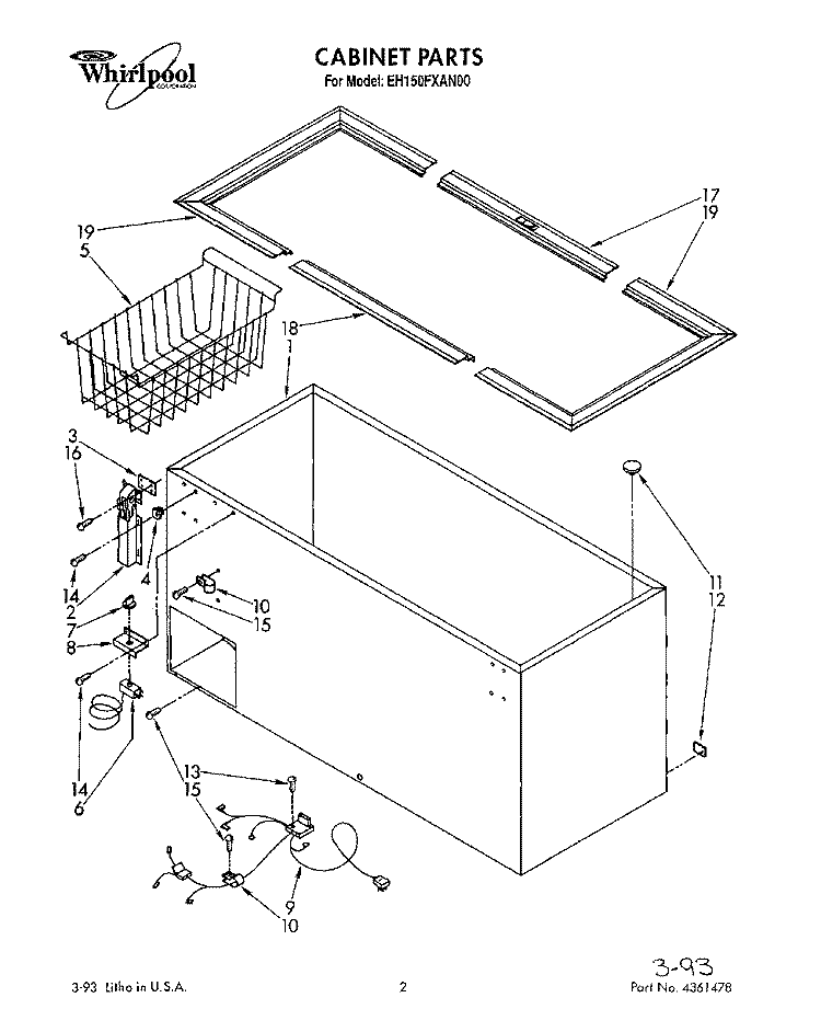 SECTION Diagram and Parts List for EH150FXAN00  Whirlpool Freezer