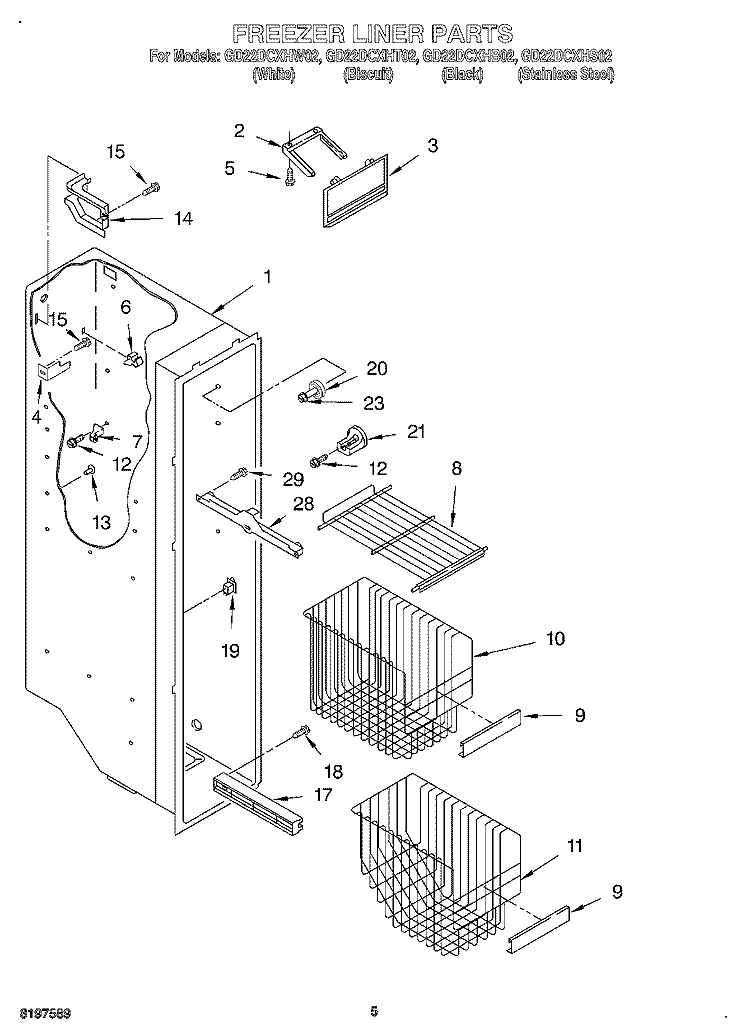FREEZER LINER Diagram and Parts List for GD22DCXHS02  Whirlpool Refrigerator