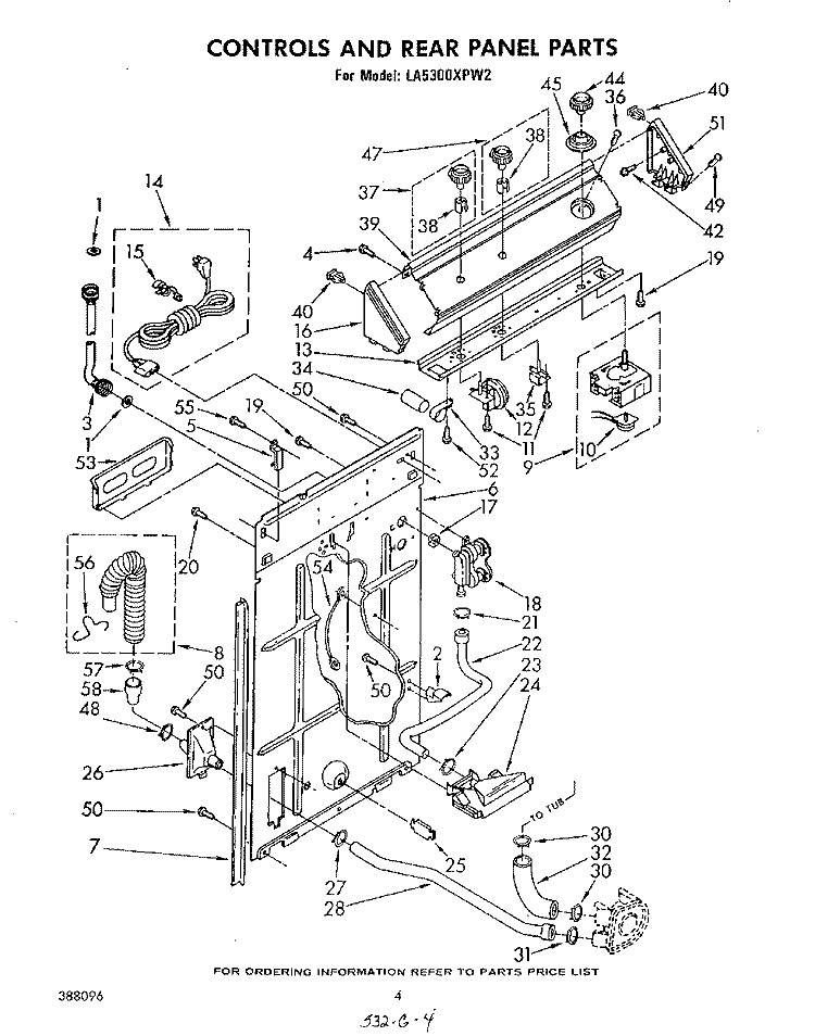 CONTROLS AND REAR PANEL Diagram and Parts List for LA5300XPW2  Whirlpool Washer