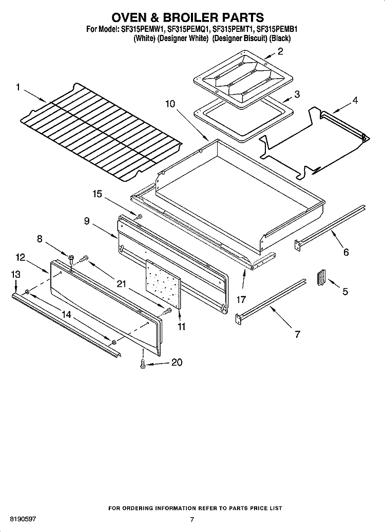 OVEN & BROILER PARTS Diagram and Parts List for SF315PEMQ1  Whirlpool Range