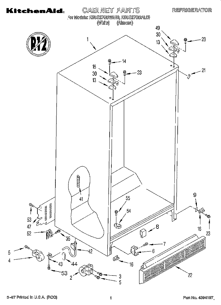 CABINET Diagram and Parts List for KSUS27QDAL00  KitchenAid Refrigerator