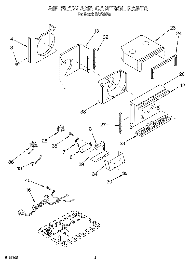 AIR FLOW AND CONTROL Diagram and Parts List for CA5WMV0  Crosley Air Conditioner
