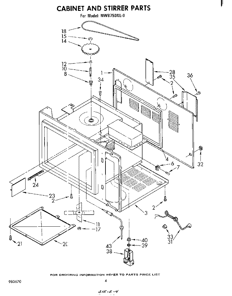 CABINET AND STIRRER Diagram and Parts List for MW8750XL0  Whirlpool Microwave