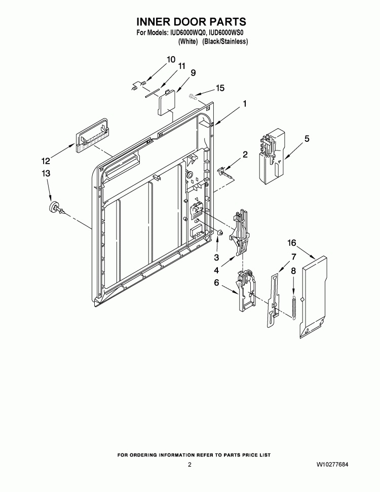 INNER DOOR PARTS Diagram and Parts List for IUD6000WS0  Whirlpool Dishwasher