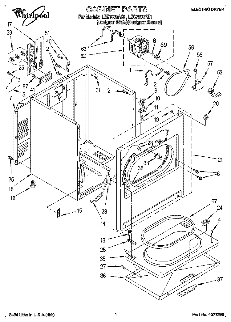 SECTION Diagram and Parts List for LEC7858AQ1  Whirlpool Dryer