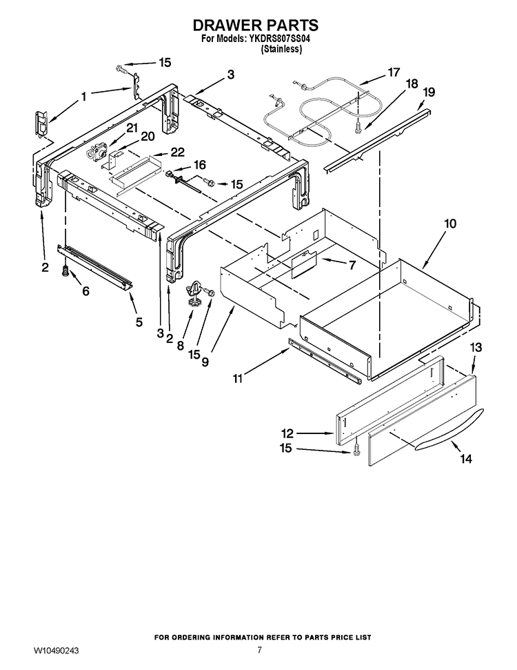 DRAWER PARTS Diagram and Parts List for YKDRS807SS04  KitchenAid Range