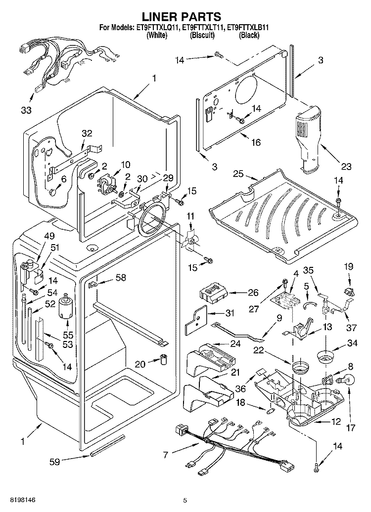 LINER Diagram and Parts List for ET9FTTXLQ11  Whirlpool Refrigerator