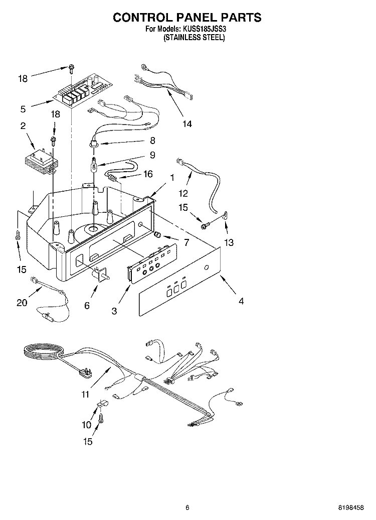 CONTROL PANEL PARTS Diagram and Parts List for KUSS185JSS3  KitchenAid Ice Maker