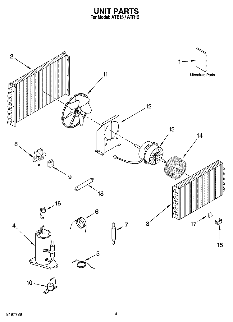 UNIT PARTS Diagram and Parts List for ATR1553BPP0  Whirlpool Air Conditioner