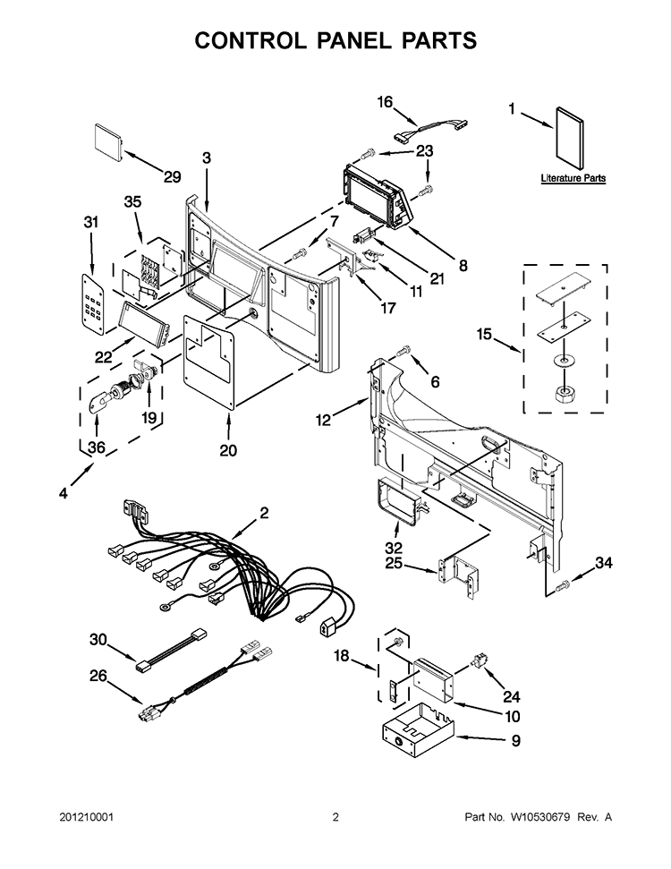 CONTROL PANEL PARTS Diagram and Parts List for CET8000AQ1  Whirlpool Washer Dryer Combo