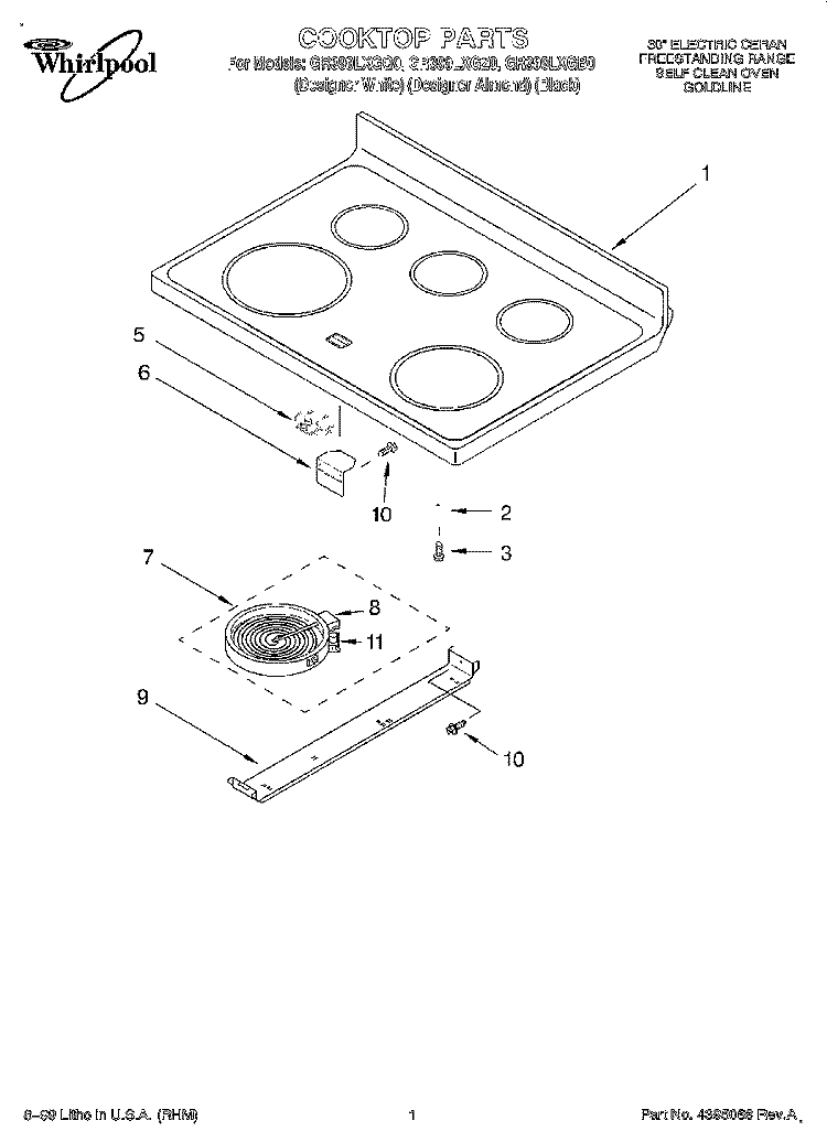 COOKTOP Diagram and Parts List for GR399LXGQ0  Whirlpool Range