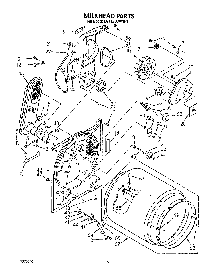 BULKHEAD Diagram and Parts List for KGYE860WWH1  KitchenAid Dryer