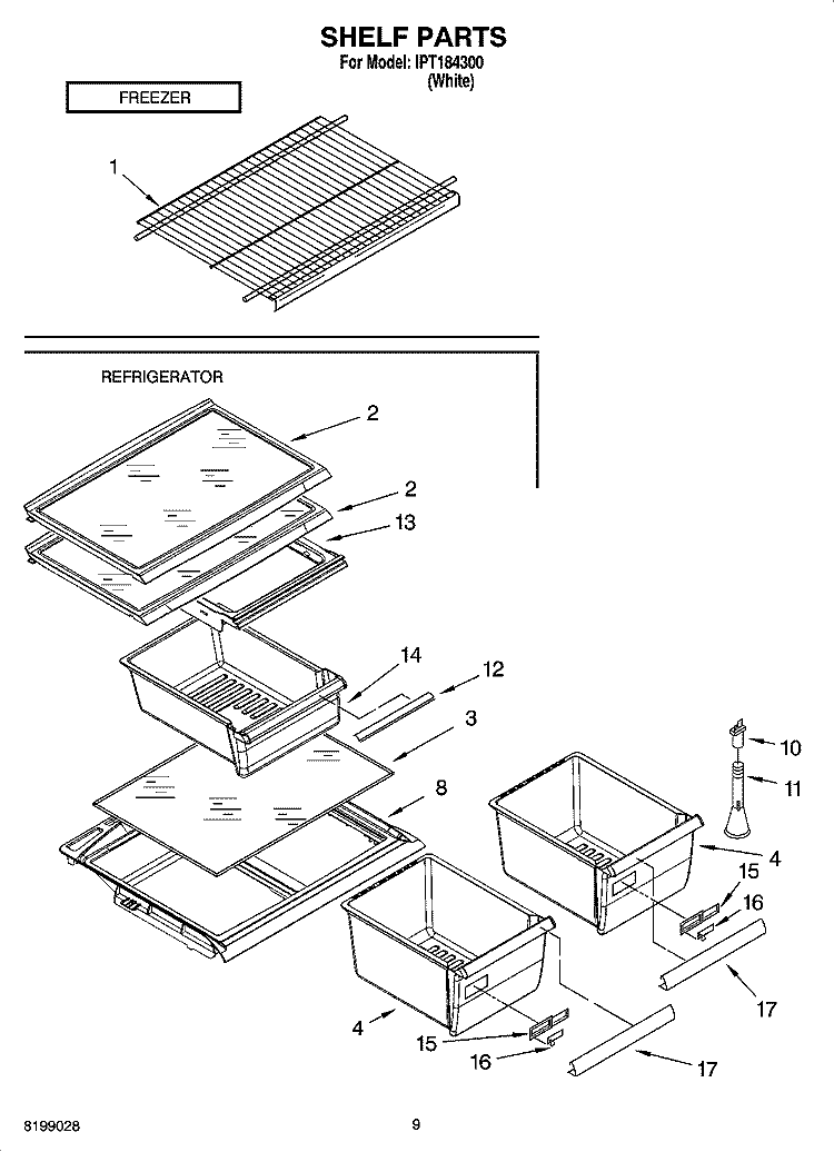 SHELF PARTS, OPTIONAL PARTS Diagram and Parts List for IPT184300  Inglis Refrigerator
