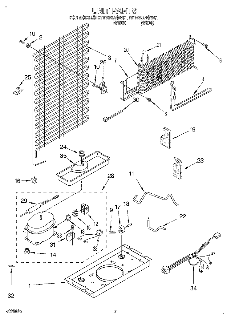 UNIT Diagram and Parts List for RT14WKYGW01  Roper Refrigerator